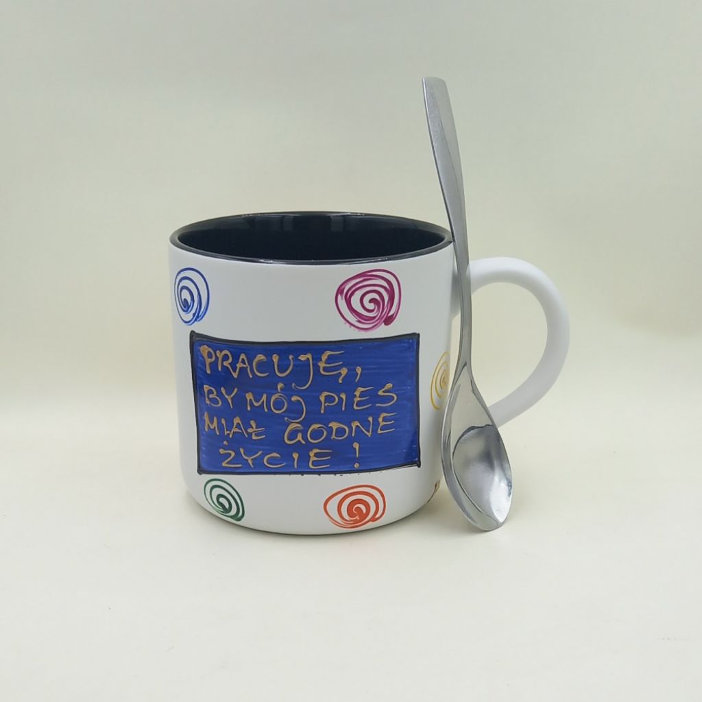 Ręcznie malowany kubek 400 ml "Pracuję, by mój Pies..." - obrazek 2