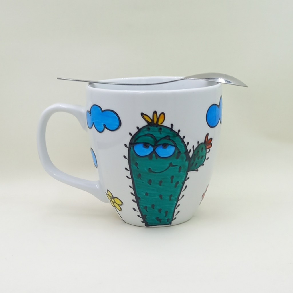 Ręcznie malowany, duży kubek 450 ml "Człowiek nie kaktus..."