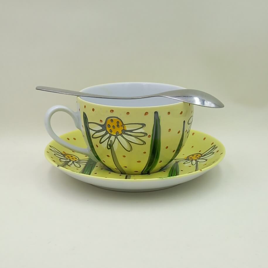 Ręcznie malowana filiżanka 200 ml "Rumianki" - obrazek 2