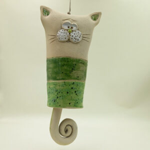Ręcznie robiony dzwonek ceramiczny "Kot Zielony"