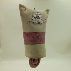 Ręcznie robiony dzwonek ceramiczny "Kot Różowy"