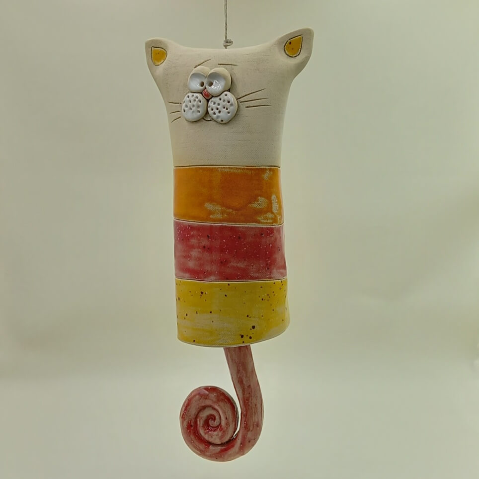 Ręcznie robiony dzwonek ceramiczny "Kot Czerwony"