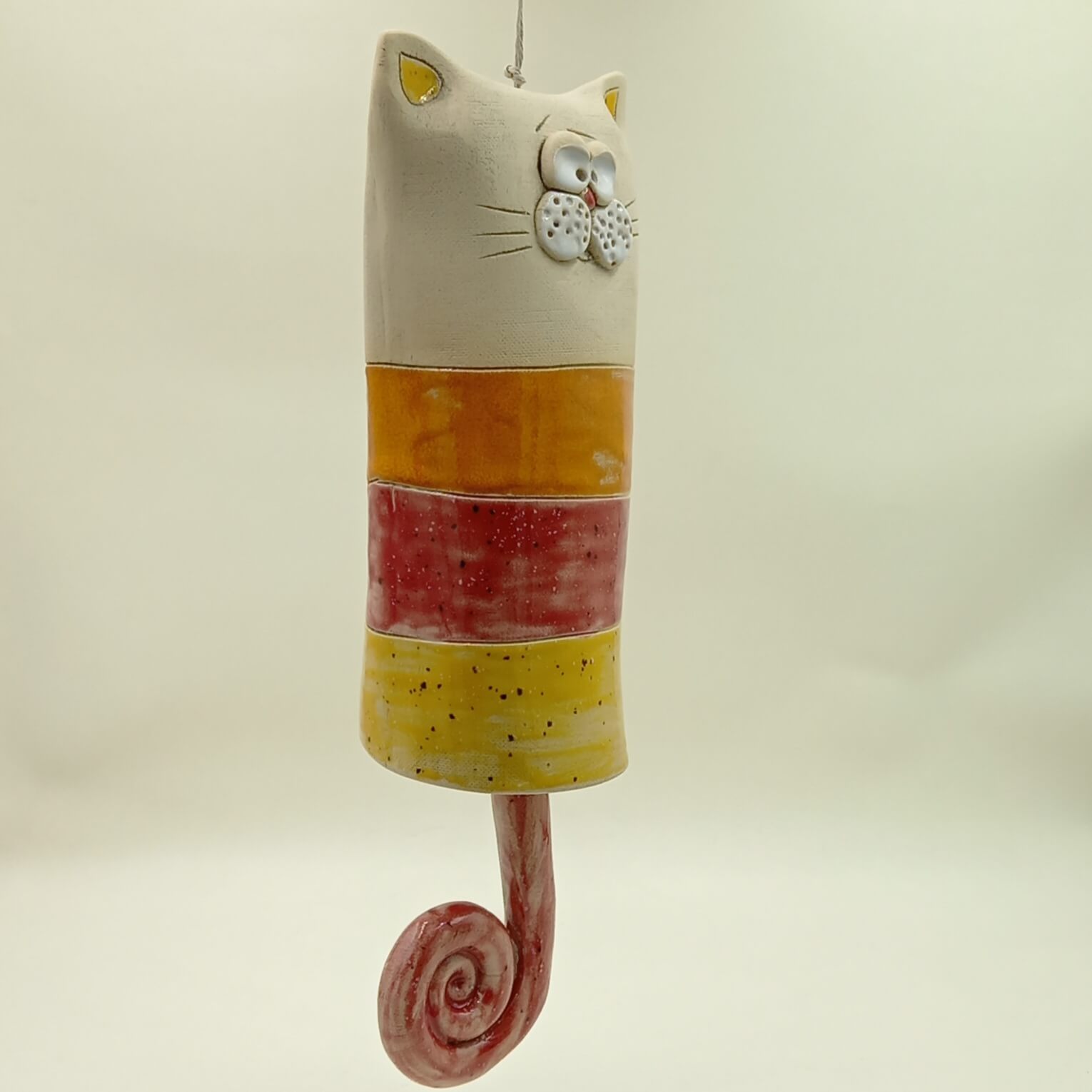 Ręcznie robiony dzwonek ceramiczny "Kot Czerwony" - obrazek 2