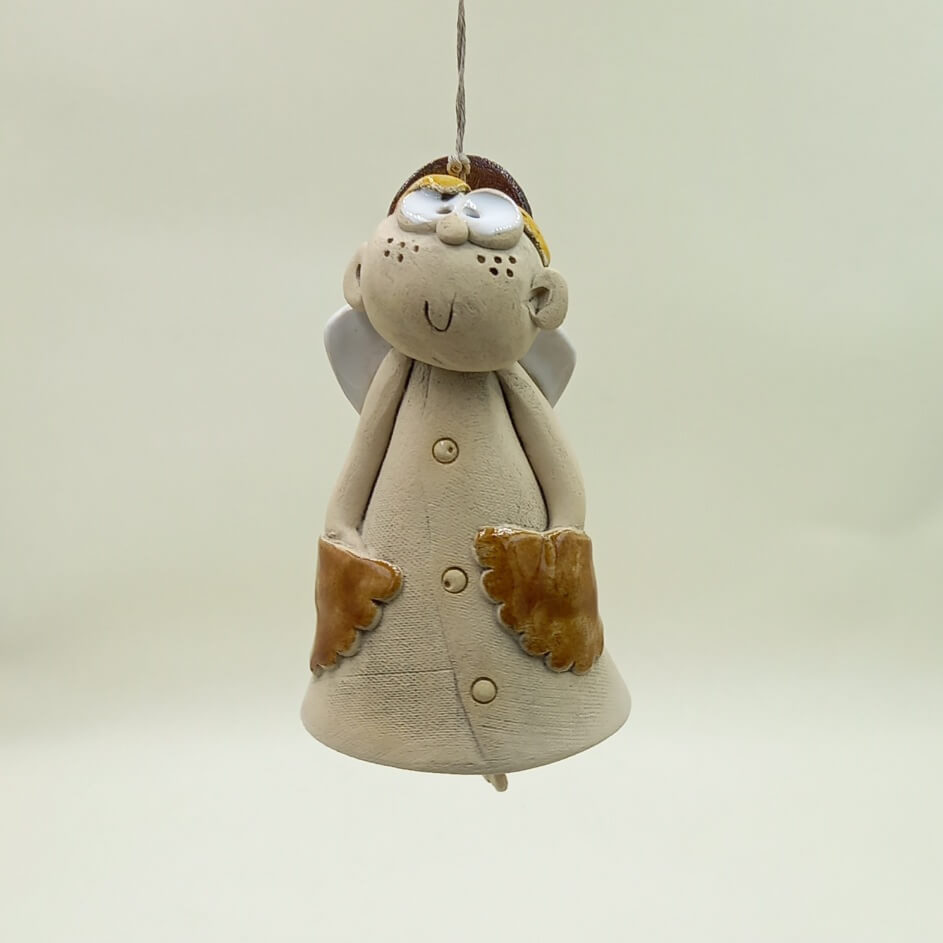 Ręcznie robiony dzwonek ceramiczny "Aniołek Chłopiec III"
