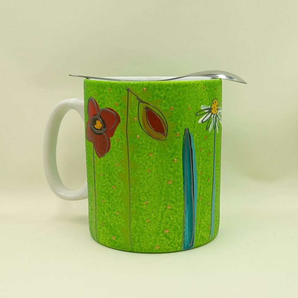 Ręcznie malowany, wielki kubek 1 litr "Łączka"