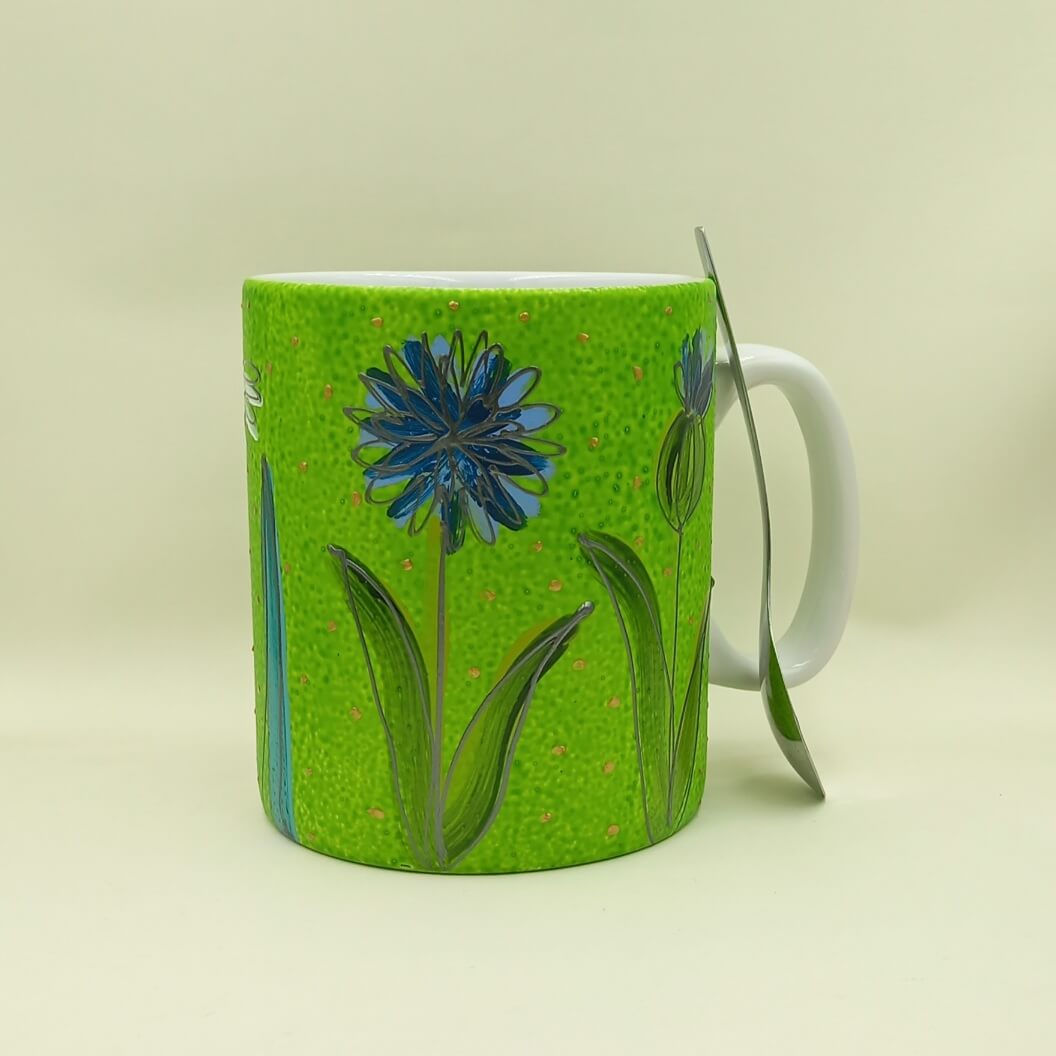 Ręcznie malowany, wielki kubek 1 litr "Łączka" - obrazek 2