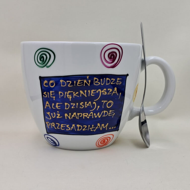 Wielki, ręcznie malowany kubek 1 litr "...piękniejsza..." - obrazek 2