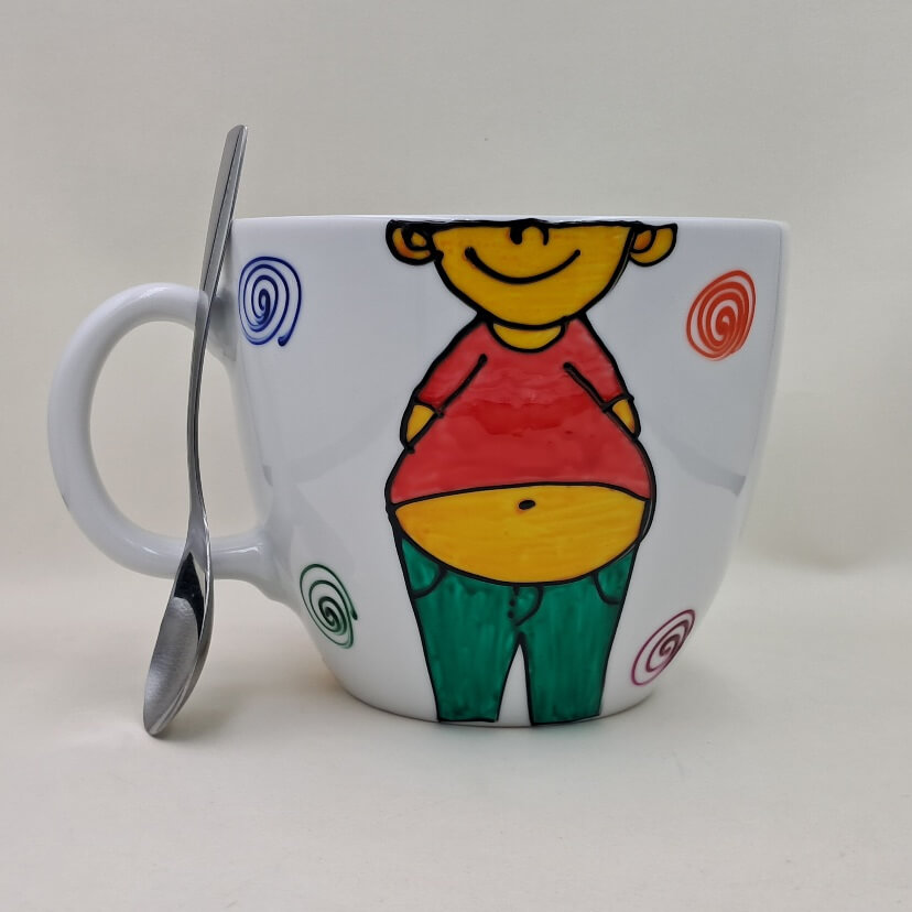 Wielki, ręcznie malowany kubek 1 litr "Jestem gruby, bo..."