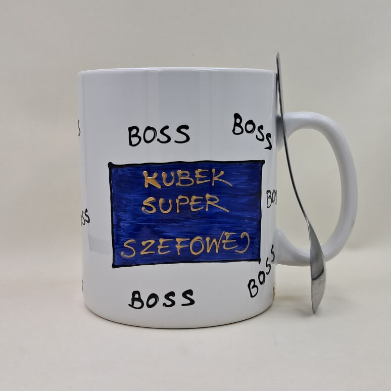 Ręcznie malowany, wielki kubek 900 ml "... Super Szefowej" - obrazek 2