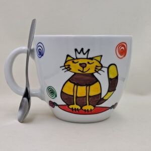 Wielki, ręcznie malowany kubek 1 litr "Pracuję, by mój kot..."