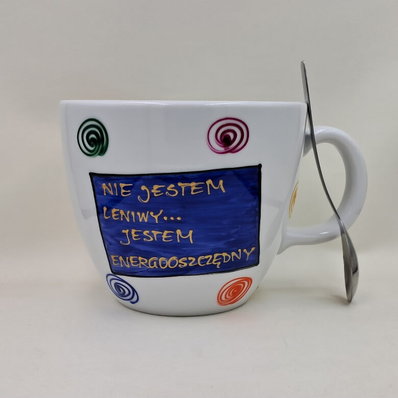 Wielki, ręcznie malowany kubek 1 litr "Nie jestem leniwy..." - obrazek 2