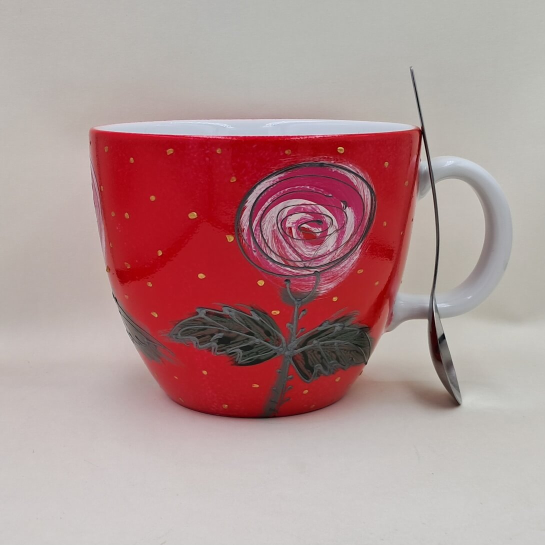 Wielki, ręcznie malowany kubek 1 litr "Róże" - obrazek 2