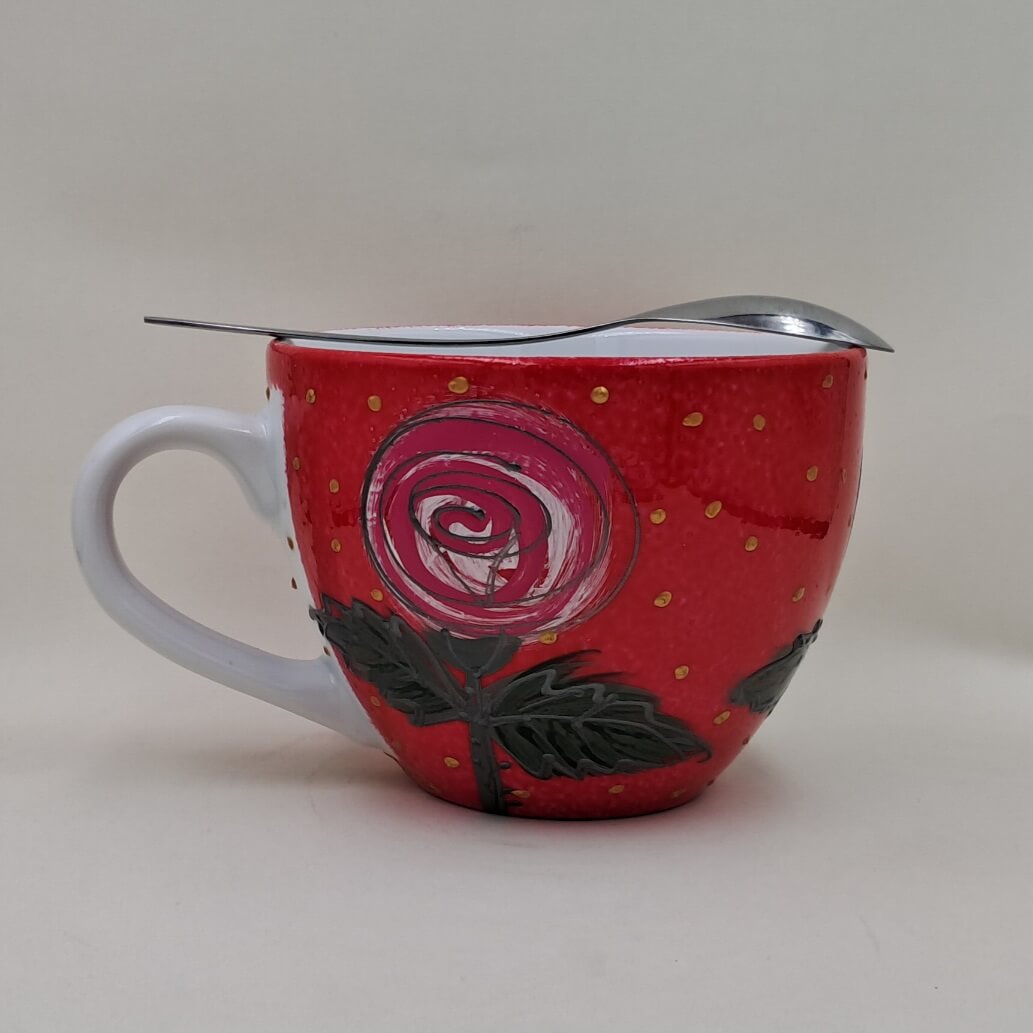 Ręcznie malowany, duży kubek 500 ml "Róże"