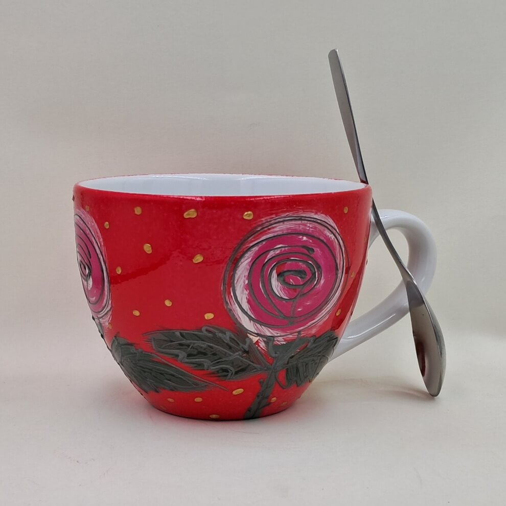 Ręcznie malowany, duży kubek 500 ml "Róże" - obrazek 2