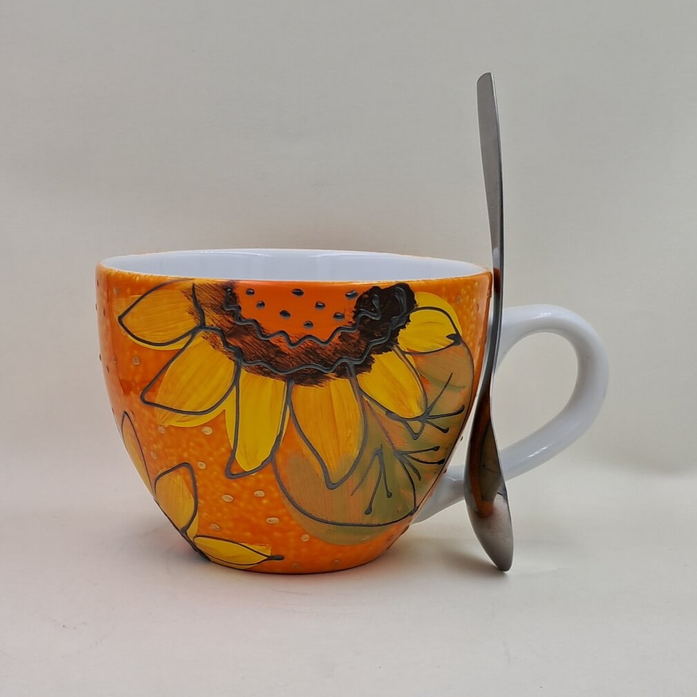 Ręcznie malowany, duży kubek 500 ml "Słoneczniki" - obrazek 2
