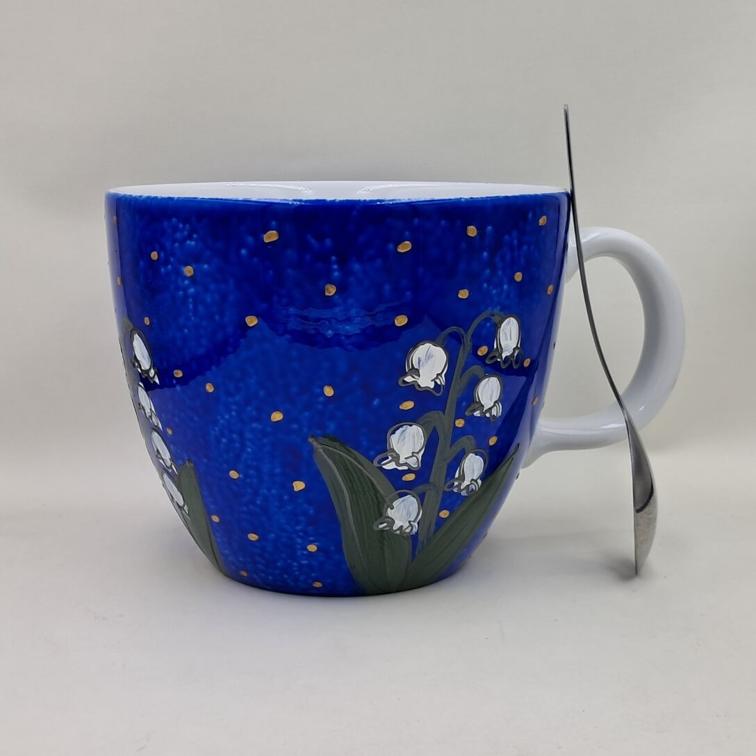 Wielki, ręcznie malowany kubek 1 litr "Konwalie" - obrazek 2