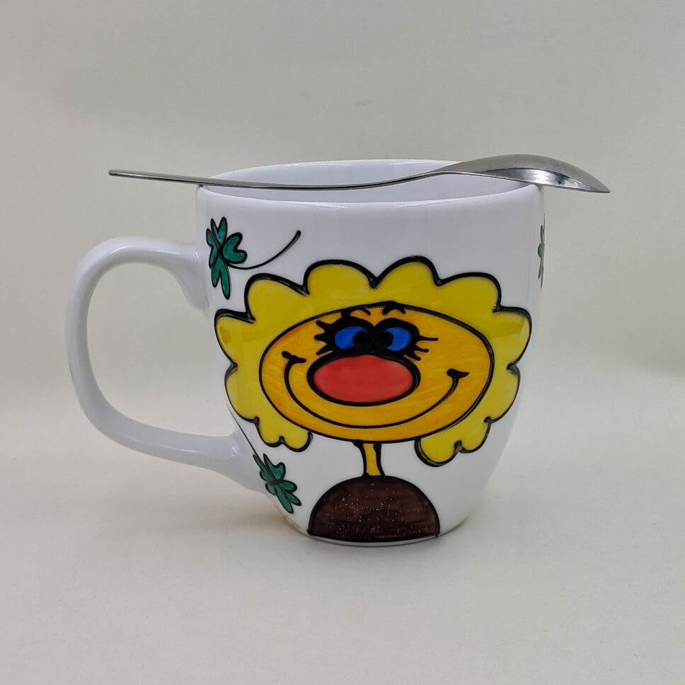 Ręcznie malowany, duży kubek 450 ml "Kubek Szczęściary"