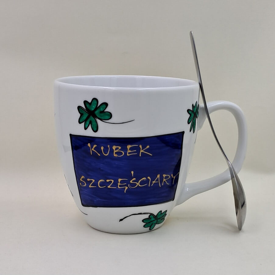 Ręcznie malowany, duży kubek 450 ml "Kubek Szczęściary" - obrazek 2