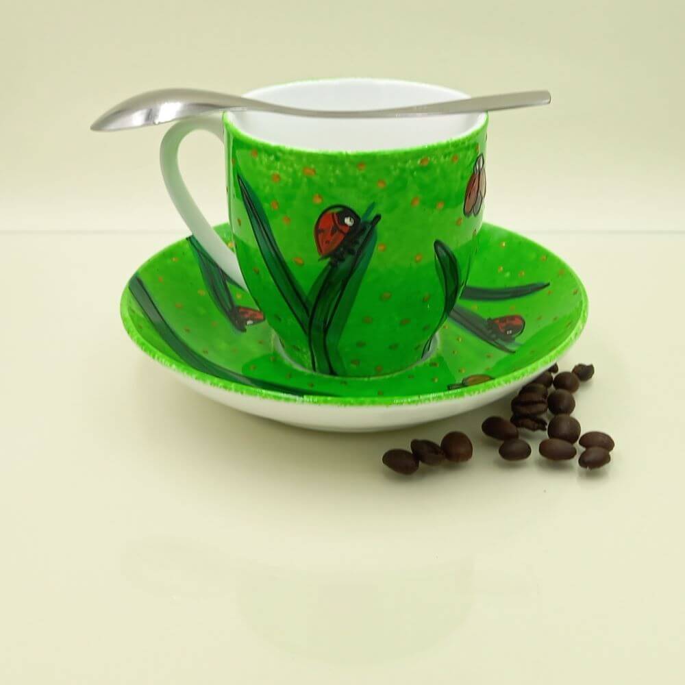 Ręcznie malowana filiżanka 200 ml "Biedronki" - obrazek 3