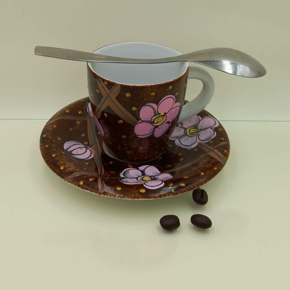 Ręcznie malowana filiżanka espresso 100 ml "Kwiat wiśni" - obrazek 2
