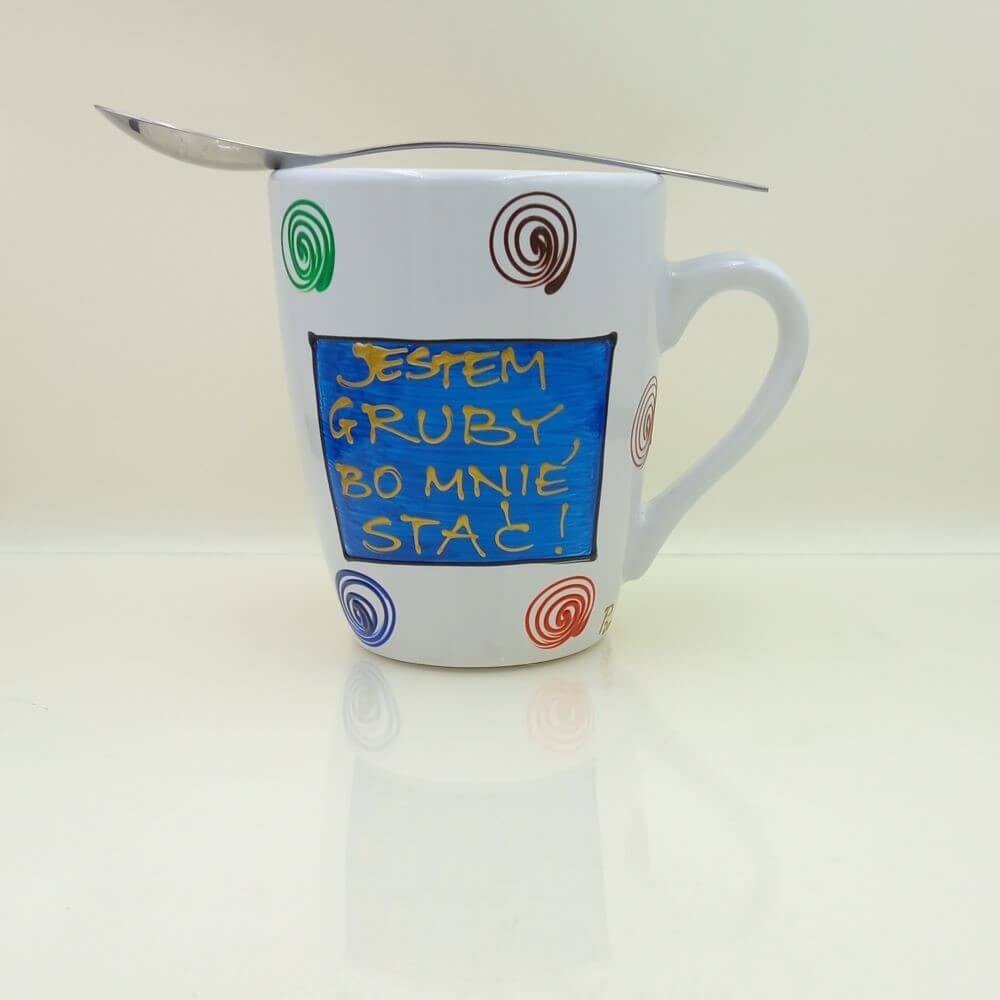 Ręcznie malowany kubek 330 ml "Jestem Gruby, bo mnie stać!" - obrazek 2