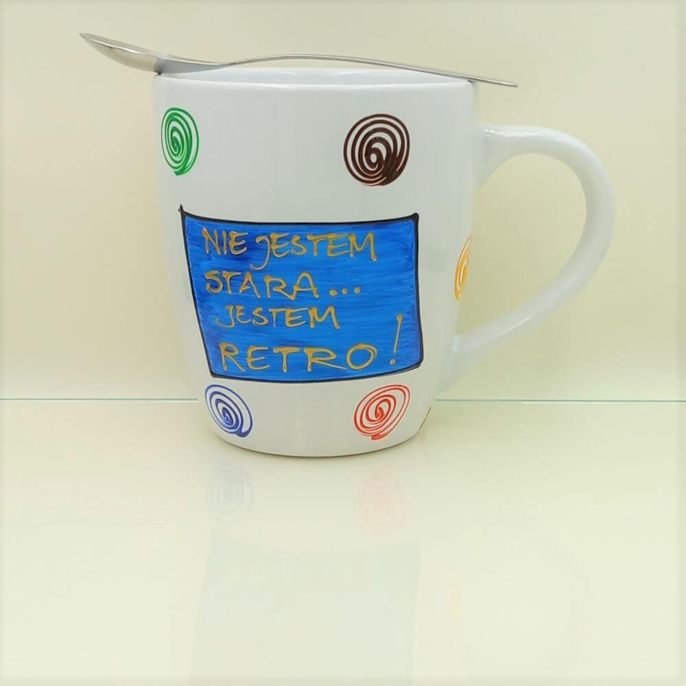 Duży, ręcznie malowany, kubek 700 ml "...jestem Retro" - obrazek 2