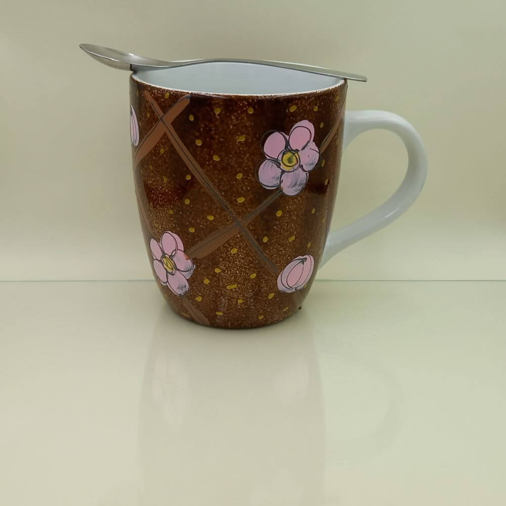 Ręcznie malowany, duży kubek 700 ml "Kwiat wiśni" - obrazek 2