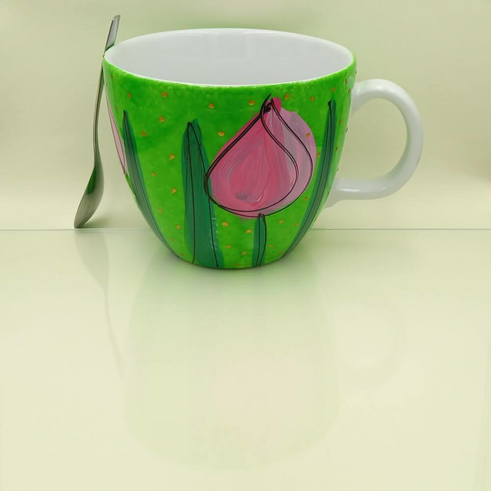 Wielki, ręcznie malowany kubek 1 litr "Tulipany" - obrazek 2