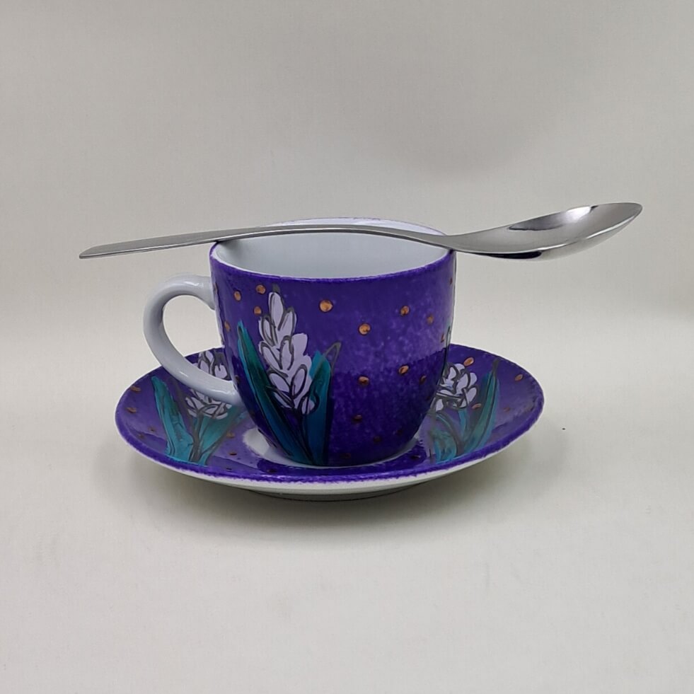 Ręcznie malowana filiżanka espresso 100 ml "Lawenda" - obrazek 2