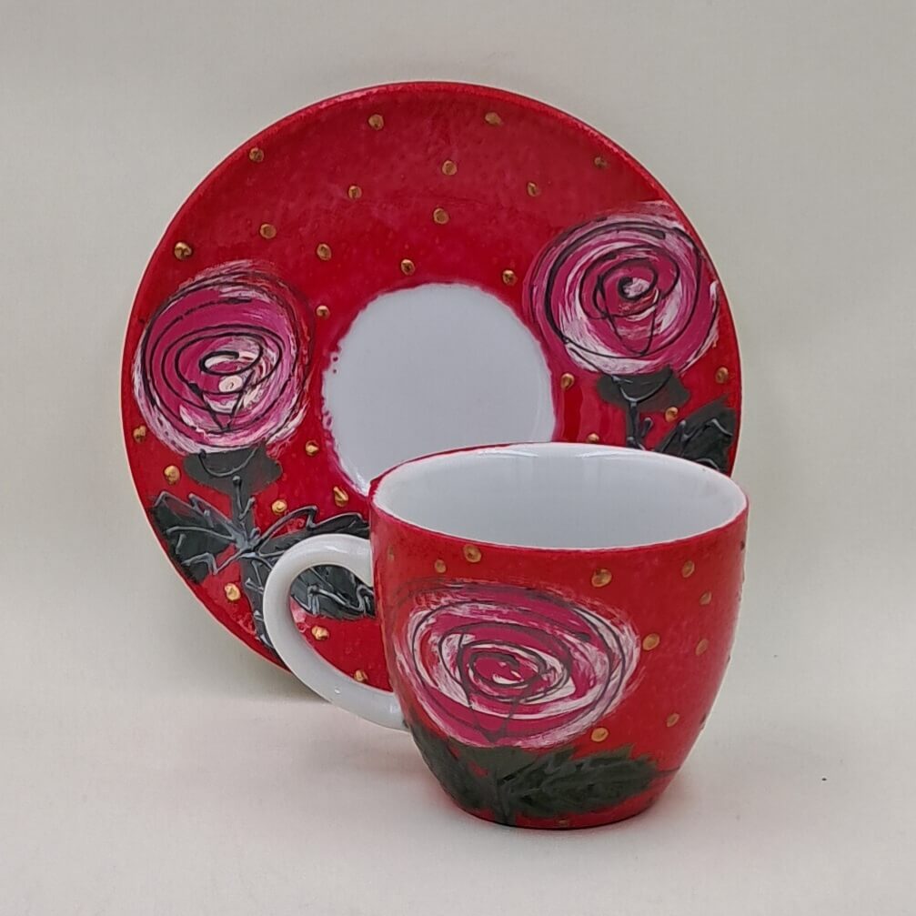 Ręcznie malowana filiżanka espresso 100 ml "Róże"