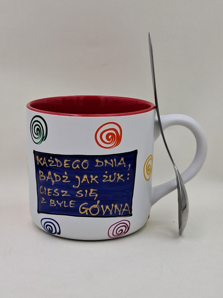 Ręcznie malowany kubek 400 ml "Każdego dnia bądź jak żuk..." - obrazek 2