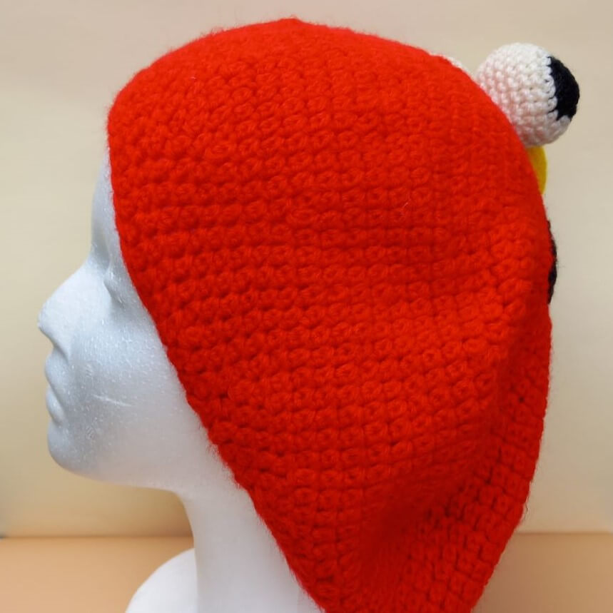 Ręcznie robiona czapka szydełkowa, beret "Elmo" - obrazek 4