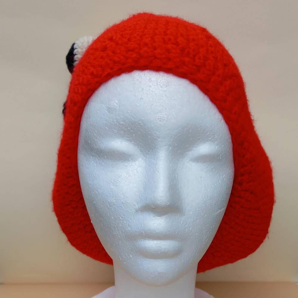 Ręcznie robiona czapka szydełkowa, beret "Elmo" - obrazek 3